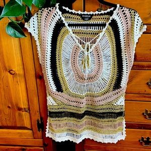 🌸BEBE  crocheted top with gold coloured threads